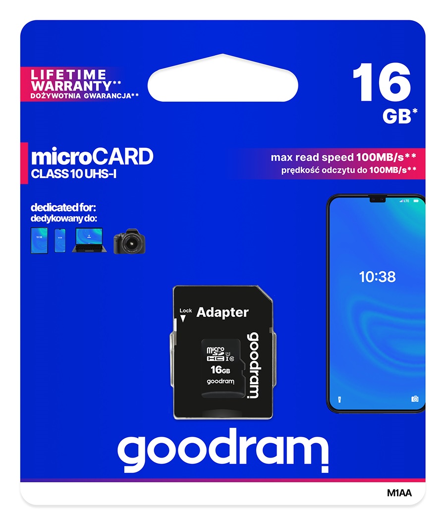 Memorijska kartica GoodRam microSD 16GB + ad. cl.10 UHS1 R100
