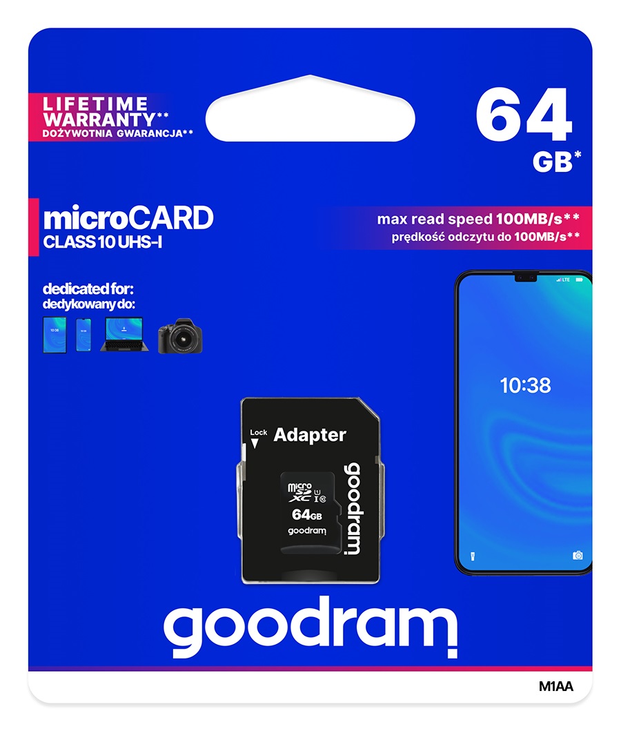 Memorijska kartica GoodRam microSD 64GB + ad. cl.10 UHS1 R100