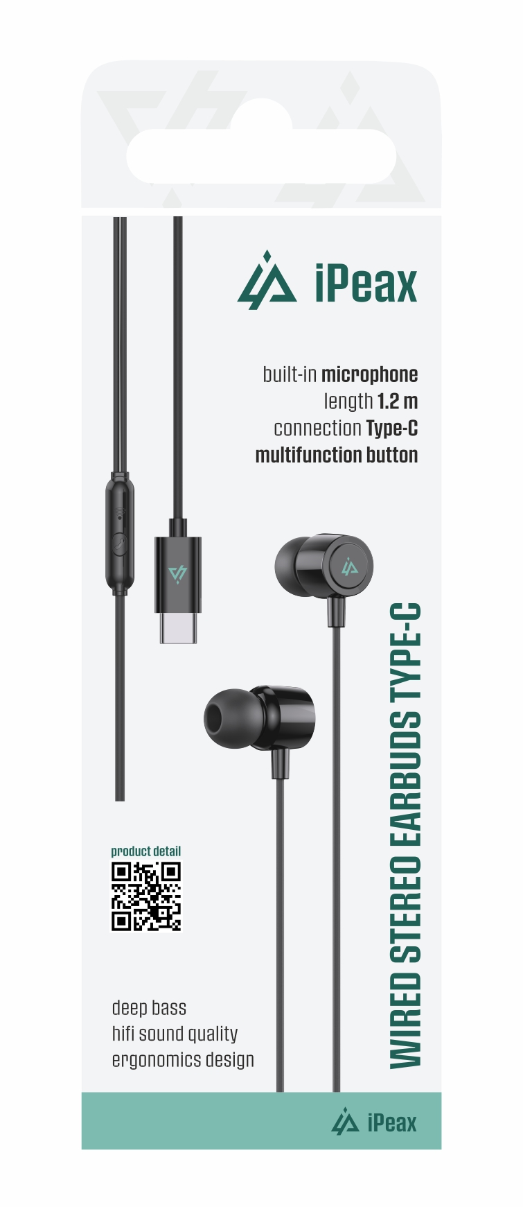iPEAX slualice + mikrofon, iane, In-ear, USB-C , 1,2m, multi kontrola, crne