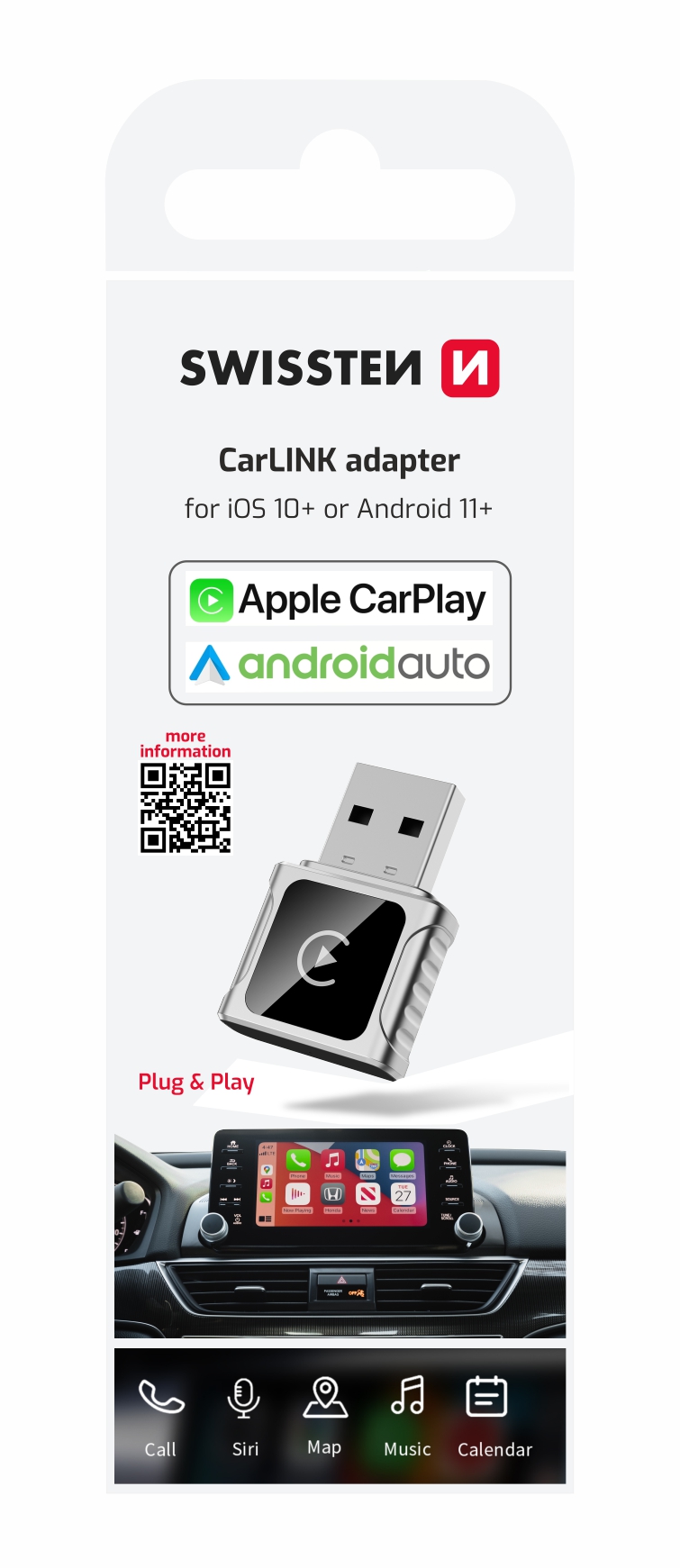 SWISSTEN carlink adapter - Apple Carplay / Android Auto (+ adapter USB-A/USB-C)
