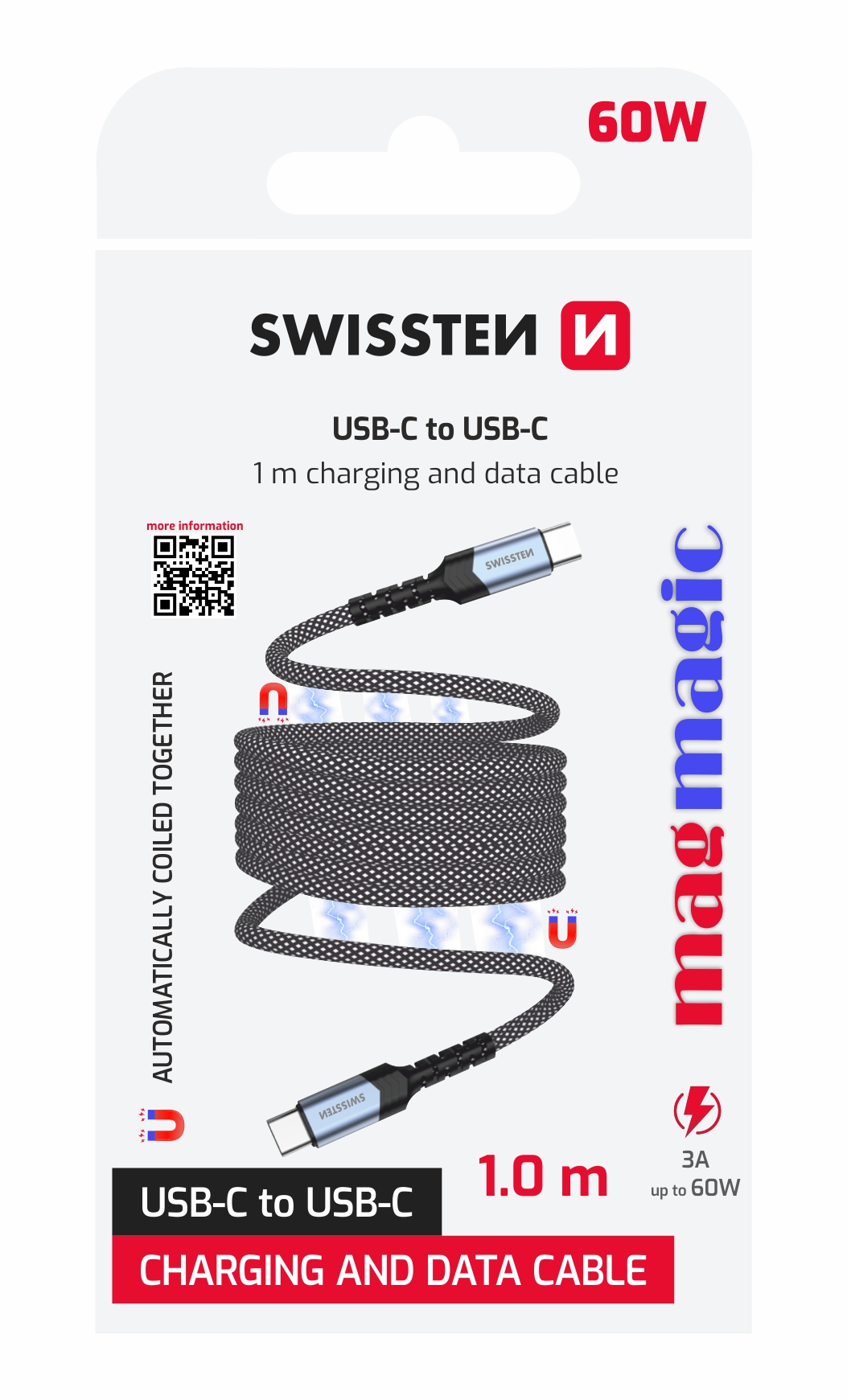 SWISSTEN kabel MAGNETIC, samonamotavaju�i - u�teda prostora, USB-C/USB-C 1m