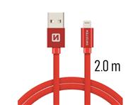 SWISSTEN kabel USB/Lightning, platneni, 3A, 2m, crveni