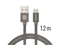 SWISSTEN kabel USB/microUSB, platneni, 3A, 1.2m, sivi