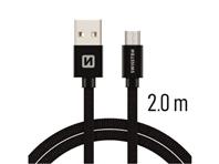 SWISSTEN kabel USB/microUSB, platneni, 3A, 2m, crni