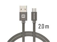 SWISSTEN kabel USB/microUSB, platneni, 3A, 2m, sivi