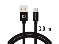 SWISSTEN kabel USB/microUSB, platneni, 3A, 3m, crni