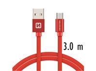 SWISSTEN kabel USB/microUSB, platneni, 3A, 3m, crveni