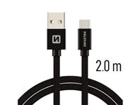 SWISSTEN kabel USB/USB-C, platneni, 3A, 2m, crni