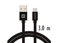 SWISSTEN kabel USB/USB-C, platneni, 3A, 3m, crni