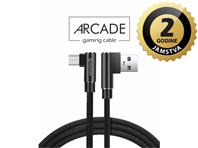 SWISSTEN kabel Arcade USB/microUSB, 3A, 1.2m, L-konektor, crni